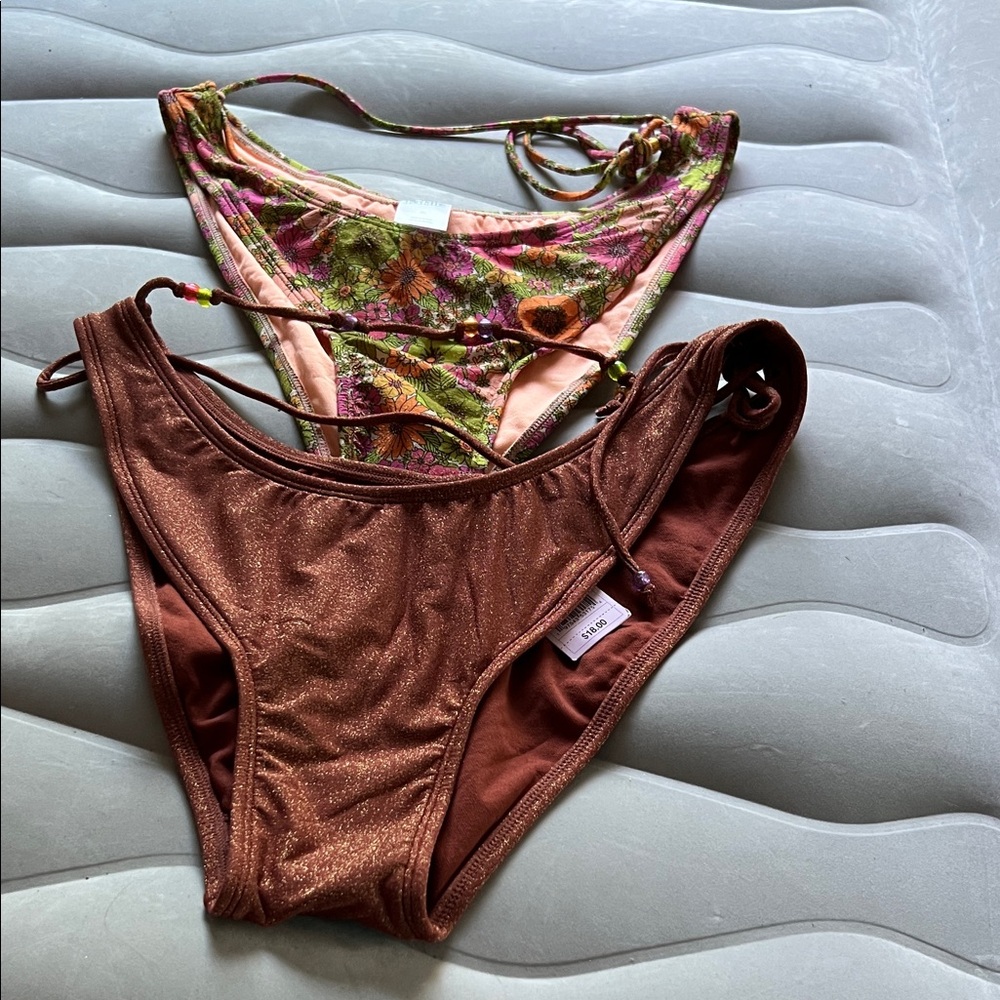 Brown and Floral Bikini Bottoms